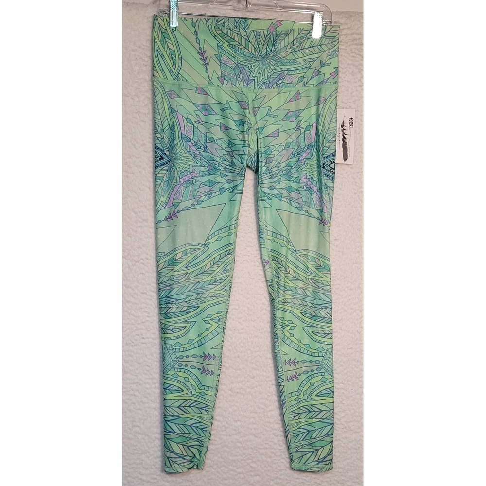 Teeki Women's Leggings Size L NEW NWT Sea Foam Green Geometric Yoga Pants 1915